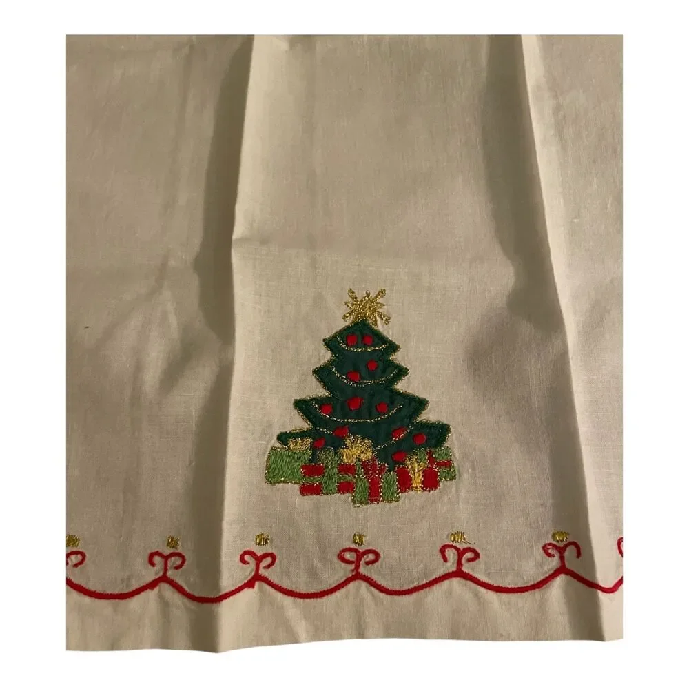 Vintage Lillian Vernon Christmas Holiday Appliqued Tea Towels 100% Cotton